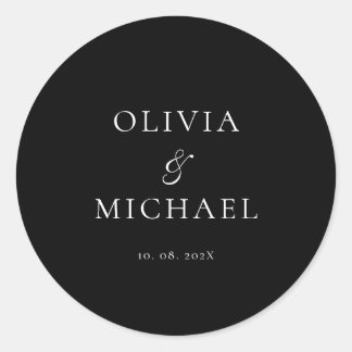 Adesivo Redondo Casamento Minimalista Chic Script Preto