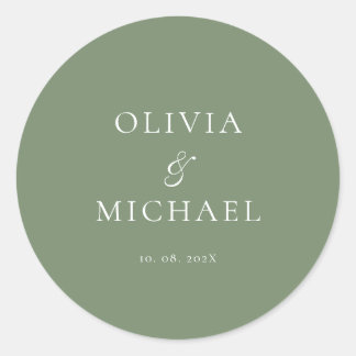 Adesivo Redondo Casamento Minimalista Chic Script Verde Sage