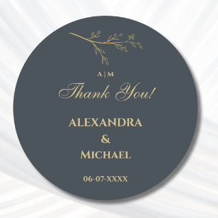 Adesivo Redondo Casamento Minimalista De Carvão Botânico Obrigado