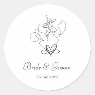 Adesivo Redondo Casamento Minimalista de Casal de Arte de Linha