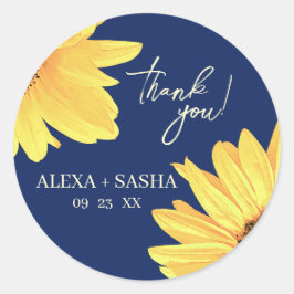 Adesivo Redondo Casamento Minimalista de Girassol Azul escuro