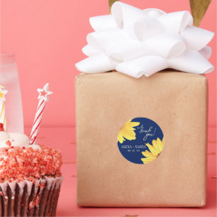 Adesivo Redondo Casamento Minimalista de Girassol Azul escuro