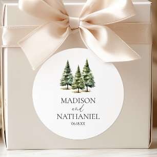 Adesivo Redondo Casamento Minimalista de Inverno com Floresta de P
