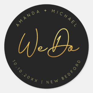 Adesivo Redondo Casamento Minimalista de Script Dourado Moderno