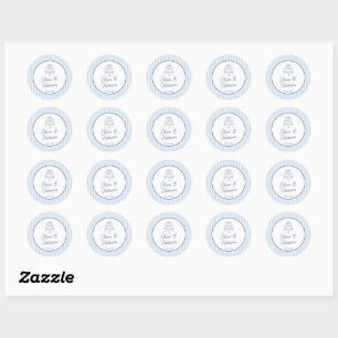 Adesivo Redondo Casamento Minimalista Listra Cabana Azul