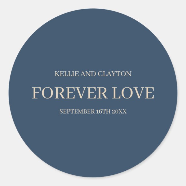 Adesivo Redondo Casamento Minimalista Moderno Azul Clássico (Frente)