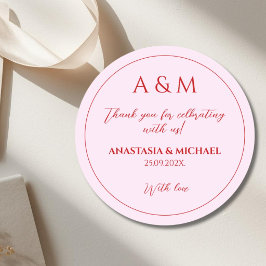Adesivo Redondo Casamento minimalista moderno em rosa e vermelho