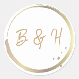 Adesivo Redondo Casamento Minimalista Moderno Glamour Dourado e Br