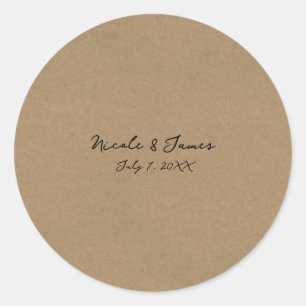 Adesivo Redondo Casamento Minimalista Moderno Kraft Marrom