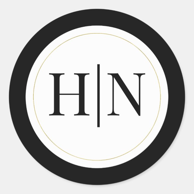 Adesivo Redondo Casamento Minimalista Moderno Preto Branco Dourado (Frente)