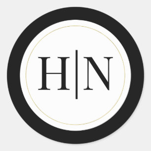 Adesivo Redondo Casamento Minimalista Moderno Preto Branco Dourado