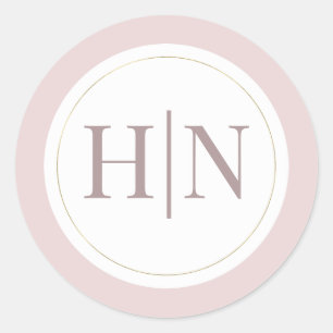 Adesivo Redondo Casamento Minimalista Moderno Rosa Ostra e Dourado