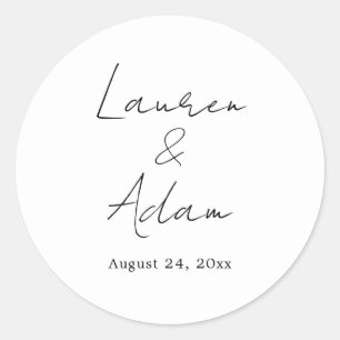 Adesivo Redondo Casamento Minimalista Preto e Branco Chic Script