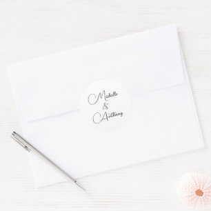 Adesivo Redondo Casamento Minimalista Preto e Branco com Monograma