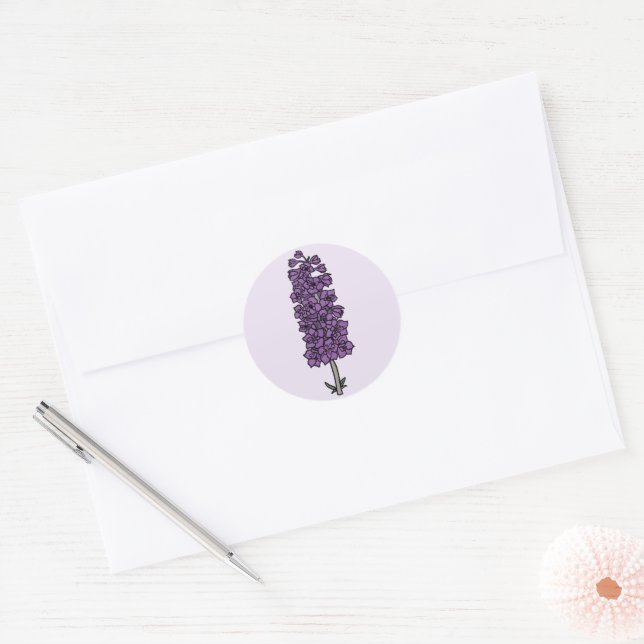 Adesivo Redondo Casamento Minimalista Purple Larkspur (Envelope)