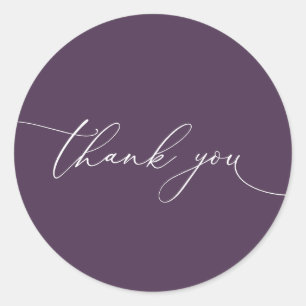 Adesivo Redondo Casamento Minimalista Purple Plum Moderno Obrigado
