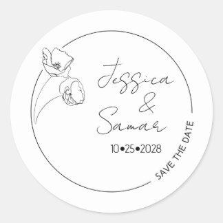 Adesivo Redondo Casamento Minimalista Save The Date Papoula
