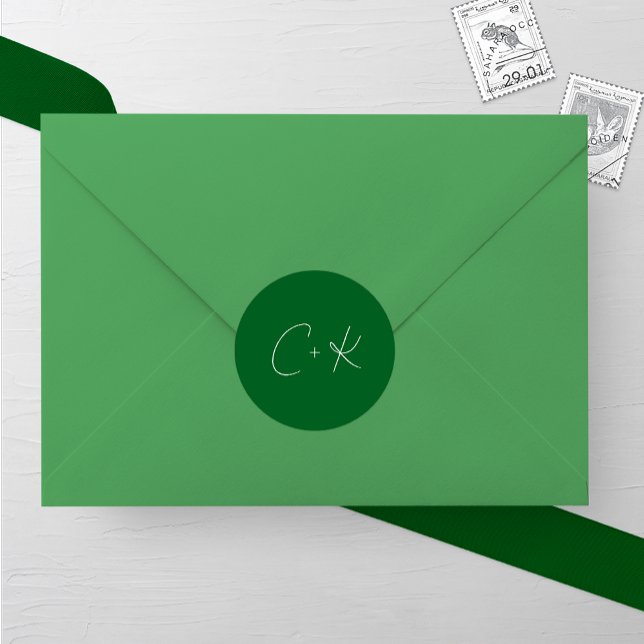 Adesivo Redondo Casamento Minimalista Verde Escuro (Criador carregado)