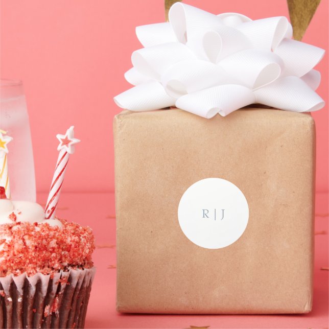 Adesivo Redondo Casamento Mínimo de Iniciais de Monograma Azul Dus (Festa)