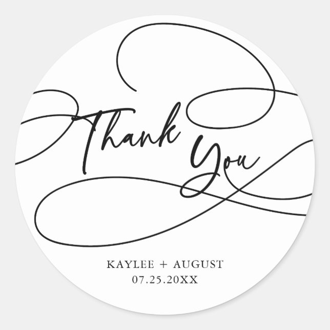 Adesivo Redondo Casamento Mínimo do Rico Moderno "Obrigado" (Frente)