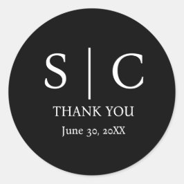 Adesivo Redondo Casamento Mínimo e Elegante de Monograma Branco e