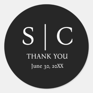 Adesivo Redondo Casamento Mínimo e Elegante de Monograma Branco e