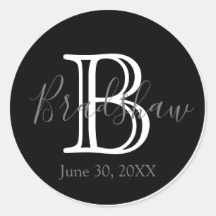 Adesivo Redondo Casamento Mínimo e Elegante de Monograma Branco e 