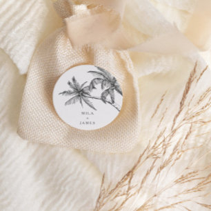 Adesivo Redondo Casamento Mínimo Elegante Tropical Moderno