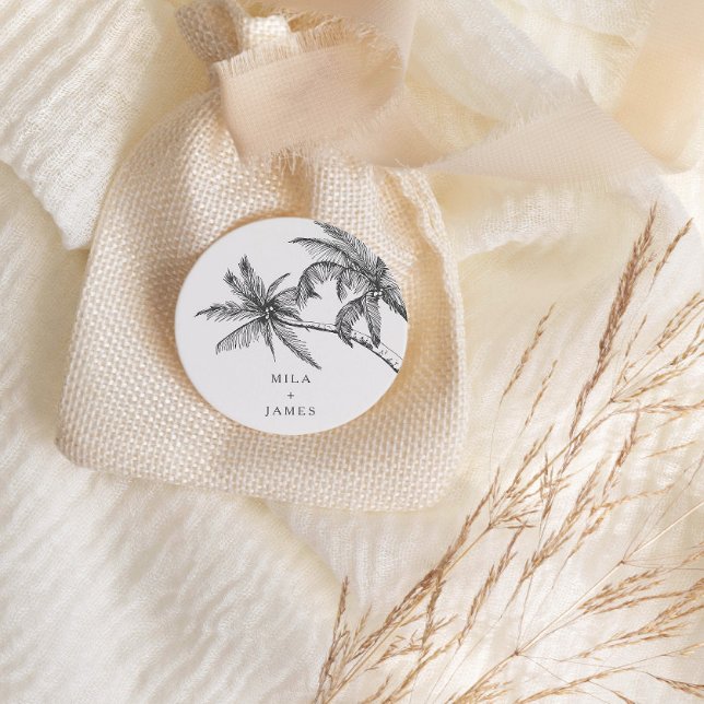 Adesivo Redondo Casamento Mínimo Elegante Tropical Moderno (Fully customizable stickers!)