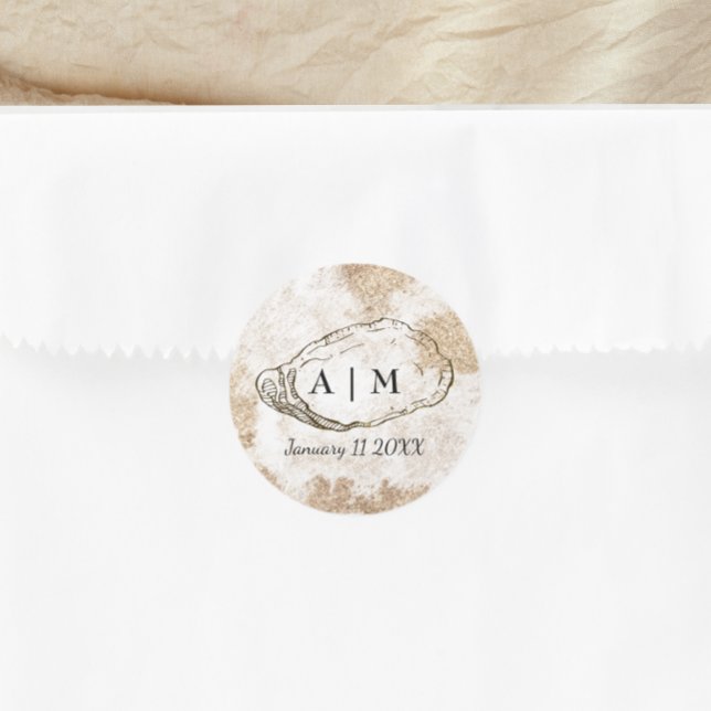 Adesivo Redondo Casamento Mínimo Moderno de Ostras de Aquarelas (Criador carregado)