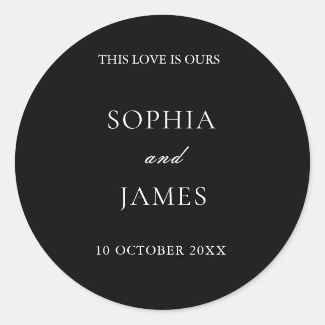 Adesivo Redondo Casamento Mínimo Negro Elegante (Frente)