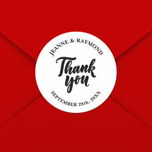 Adesivo Redondo Casamento Mínimo Personalizado, Obrigado