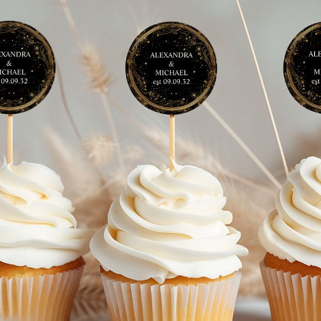 Adesivo Redondo Casamento Místico Celestial Negro e Dourado (Criador carregado)