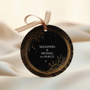 Adesivo Redondo Casamento Místico Celestial Preto e Dourado