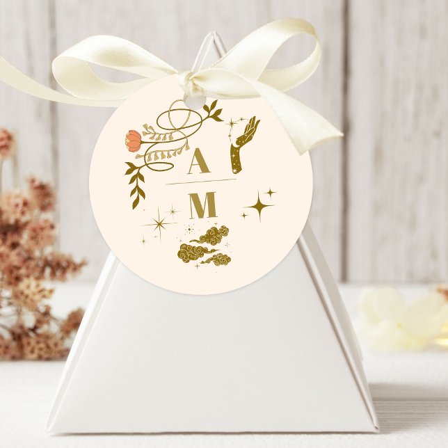 Adesivo Redondo Casamento Místico Dourado Vintage (Criador carregado)