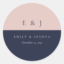 Adesivo Redondo Casamento Moderno Azul-Marinho Blush