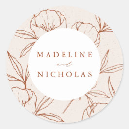 Adesivo Redondo Casamento Moderno Botânico Floral Creme e Canela