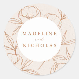 Adesivo Redondo Casamento Moderno Botânico Floral Creme e Terracot