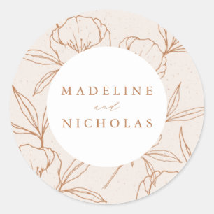 Adesivo Redondo Casamento Moderno Botânico Floral Creme e Terracot