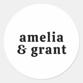 Adesivo Redondo Casamento Moderno Branco e Preto de Letra Retroati