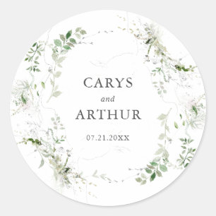 Adesivo Redondo Casamento Moderno com Greenery Wreath