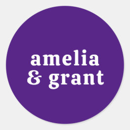 Adesivo Redondo Casamento Moderno com Retro Font Purple