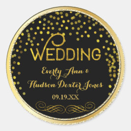 Adesivo Redondo Casamento Moderno Confetti Dourado e Negro