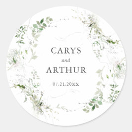 Adesivo Redondo Casamento Moderno da Greenery Wreath Botânica