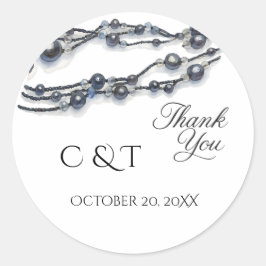 Adesivo Redondo Casamento Moderno de Cor de Água Pearl Azul-Marinh