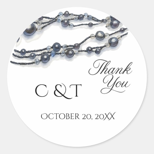 Adesivo Redondo Casamento Moderno de Cor de Água Pearl Azul-Marinh (Frente)