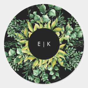 Adesivo Redondo Casamento Moderno de Folha Verde