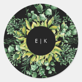 Adesivo Redondo Casamento Moderno de Folha Verde Fresca