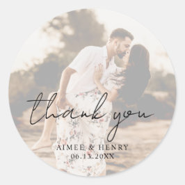 Adesivo Redondo Casamento Moderno de Fotos do Script Rustic