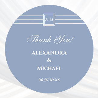 Adesivo Redondo Casamento Moderno De Poeira Azul Muito Obrigado